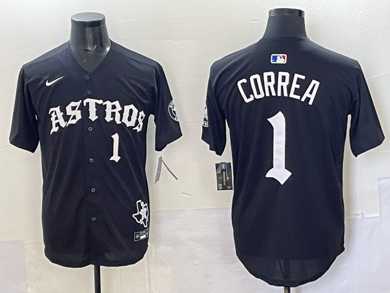 Men 2025 Houston Astros #1 Correa black  Game Nike MLB Jersey style 0019->houston astros->MLB Jersey